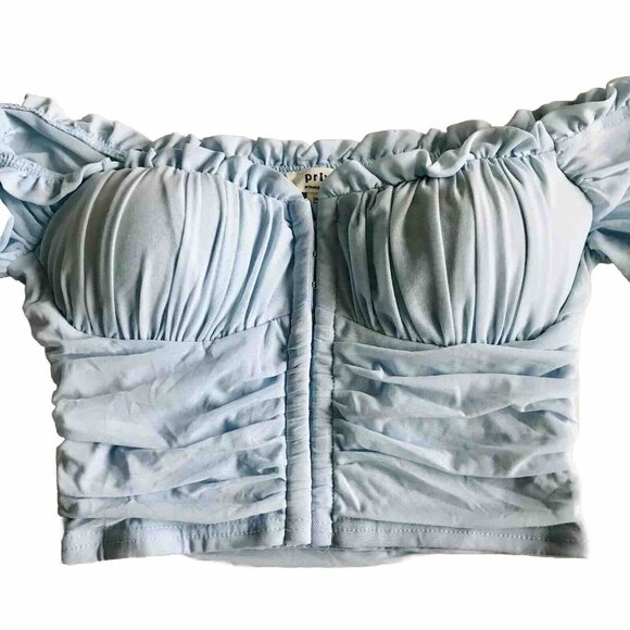 Privy light blue, ruffled, off-the-shoulder crop top size small‎ - Picture 3 of 8